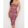 EMMIOL Strapless Swirl Print Ruched Midi Dress