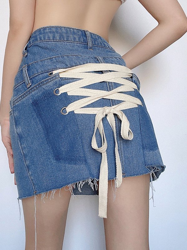 EMMIOL Minifalda de mezclilla con detalle de vendaje