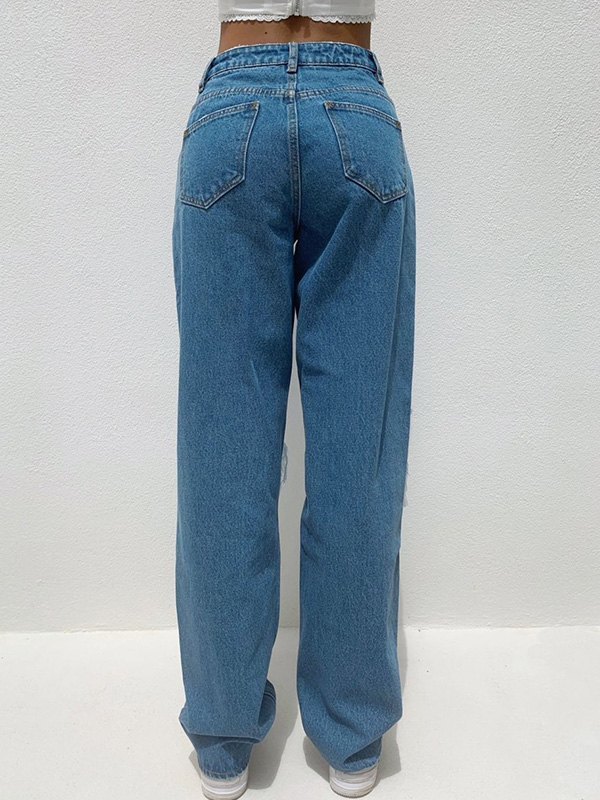 EMMIOL High Waist Exposed Ripped Jeans