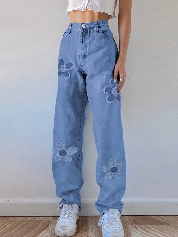 EMMIOL Flower Patched Boyfriend Jeans