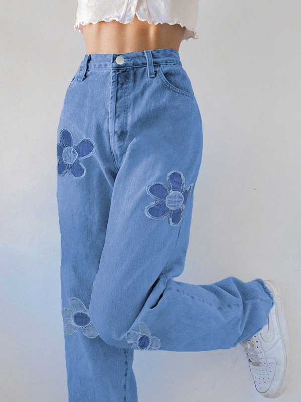 EMMIOL Flower Patched Boyfriend Jeans