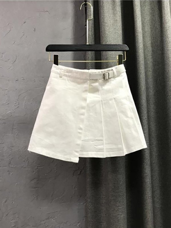 EMMIOL Minifalda plisada con cinturón con hebilla