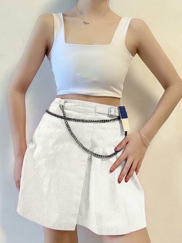 EMMIOL Minifalda plisada con cinturón con hebilla