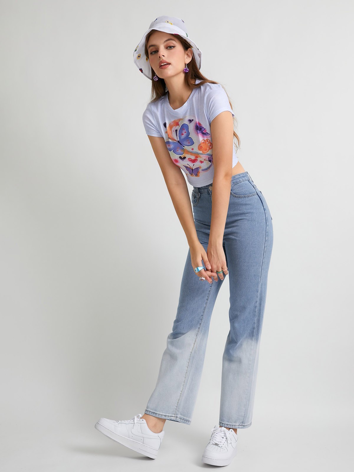 EMMIOL Fancy Butterfly Print Crop Top