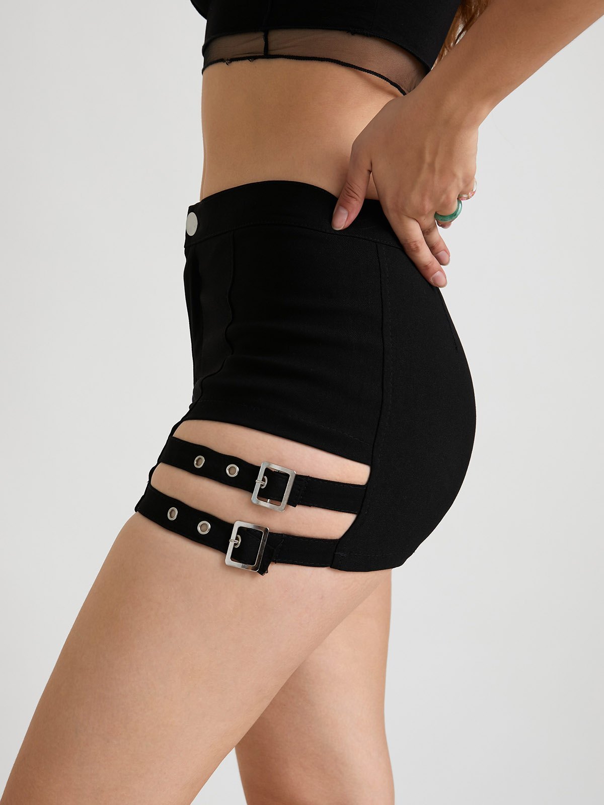 EMMIOL Buckle Strap Cutout Hot Shorts