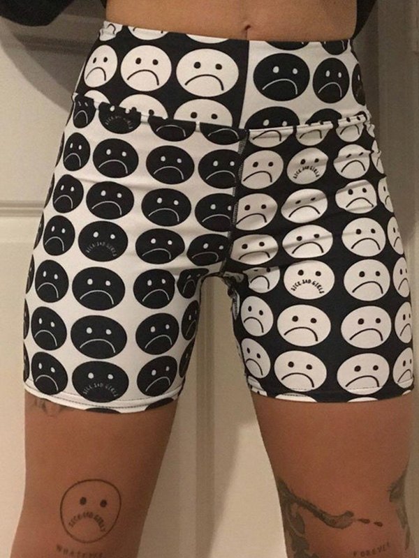 2022 Shorts da motociclista con stampa faccia infelice Nero M In  Pantaloncini Online Store. Best For Sale | Emmiol.com