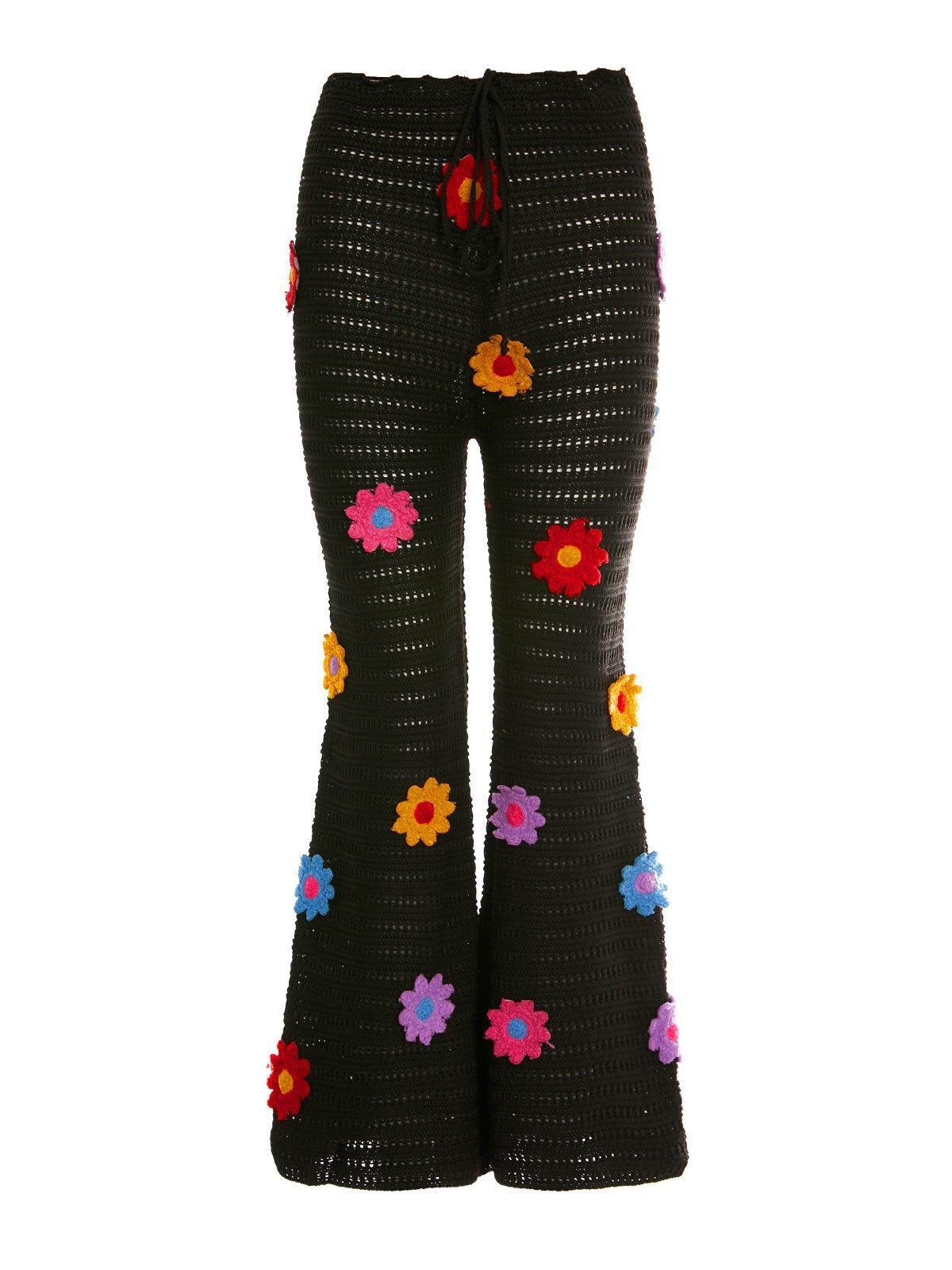 EMMIOL Pantalones de pierna recta con flores de punto de ganchillo