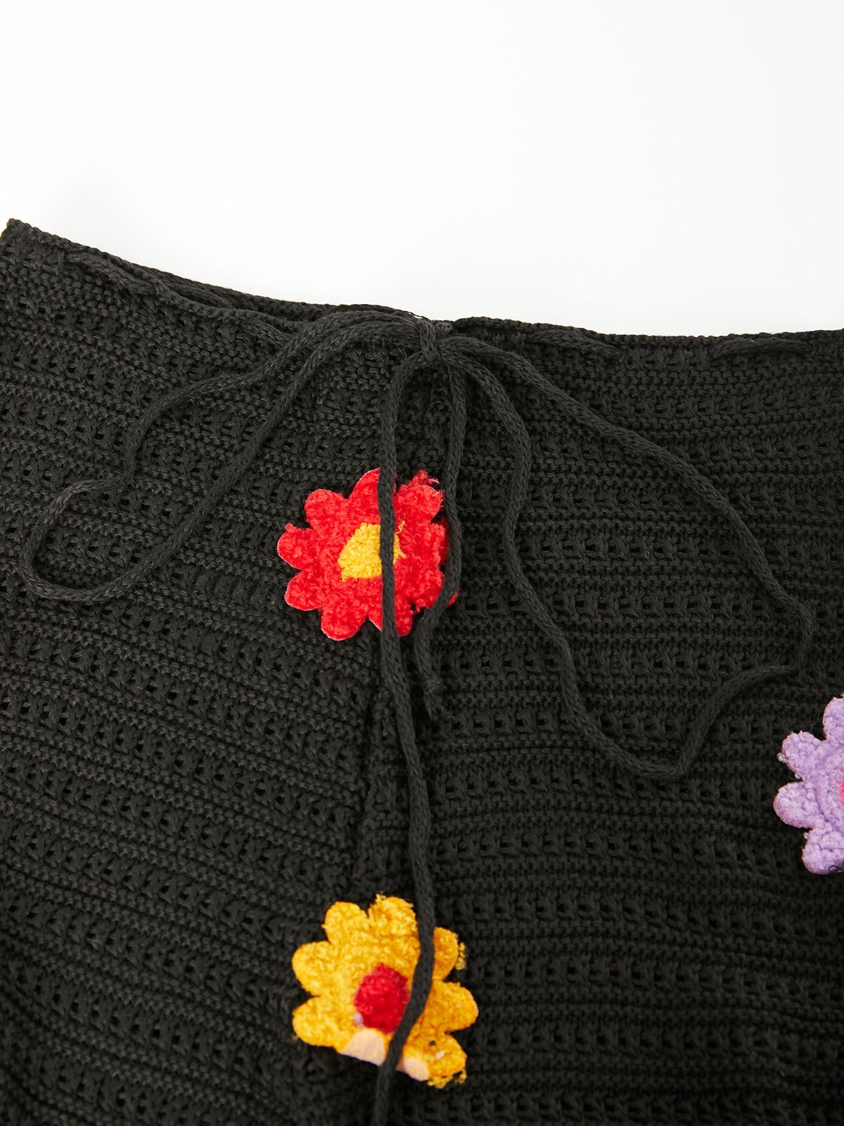 EMMIOL Pantalones de pierna recta con flores de punto de ganchillo