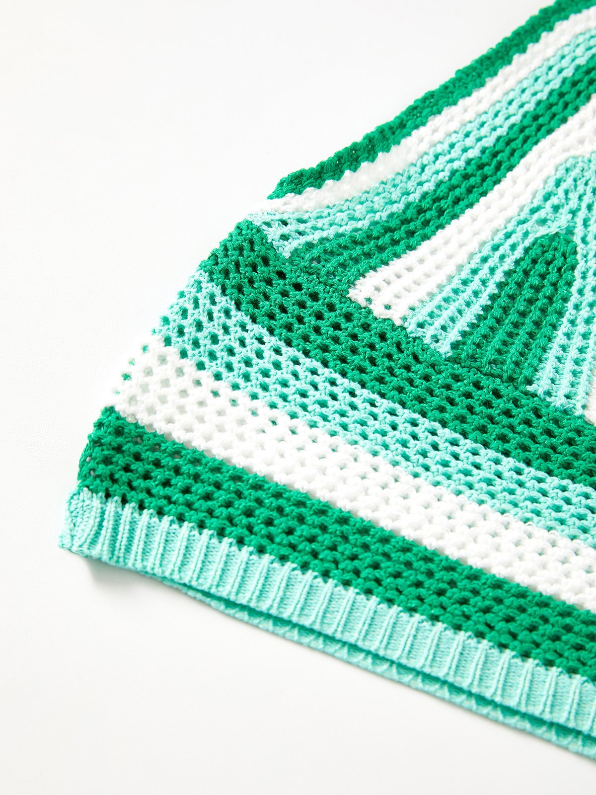 Emmiol Free shipping 2023 Crochet Knit Striped Halter Crop Cami Top Green L in Tank Tops & Camis