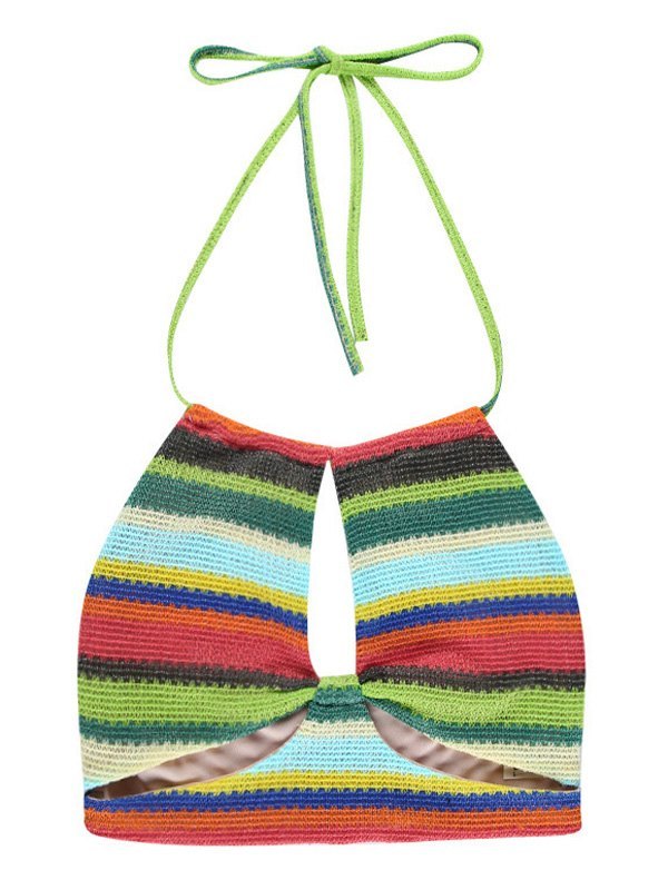 Emmiol Free shipping 2024 Crochet Knit Rainbow Halter Crop Cami Top