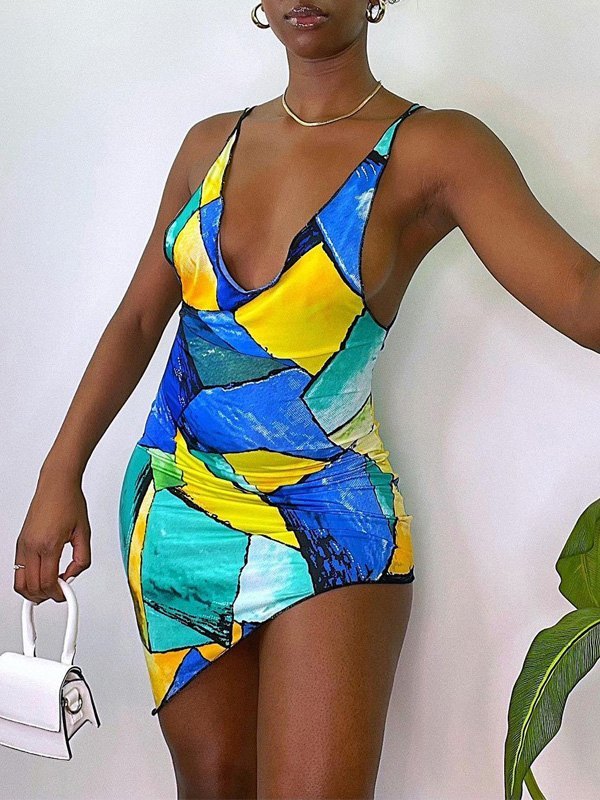 EMMIOL Irregular Geometric Print Midi Dress
