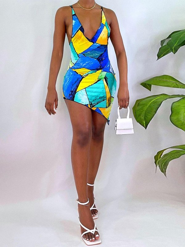 EMMIOL Irregular Geometric Print Midi Dress