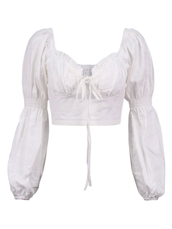 EMMIOL Blusa corta fruncida con mangas abullonadas