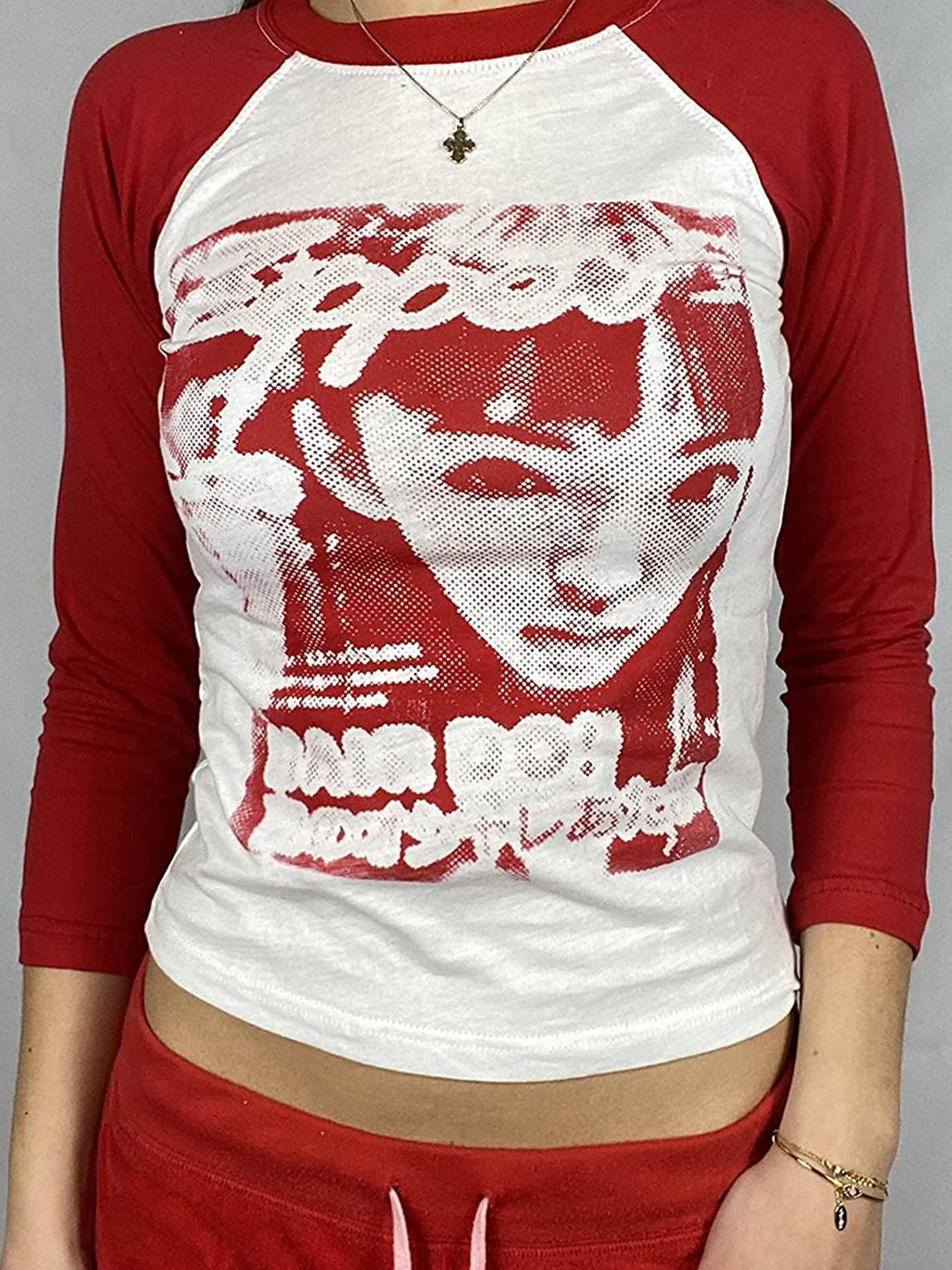 EMMIOL Pixel Face Print Long Sleeve Tee