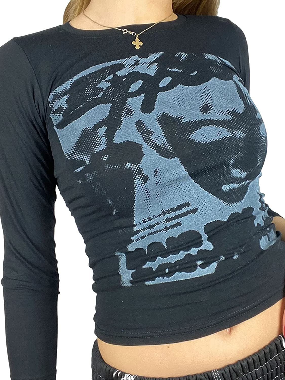 EMMIOL Pixel Face Print Long Sleeve Tee