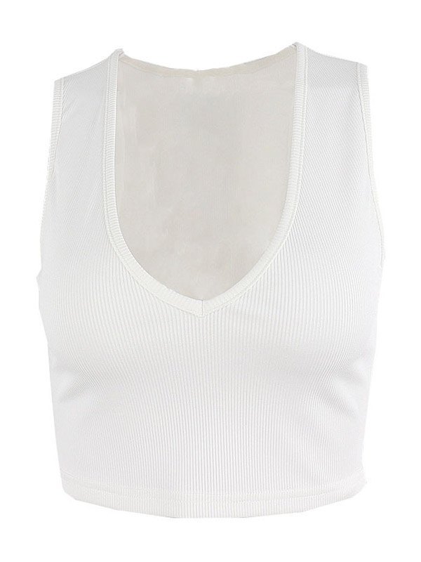 EMMIOL V Neck Rib Crop Tank Top