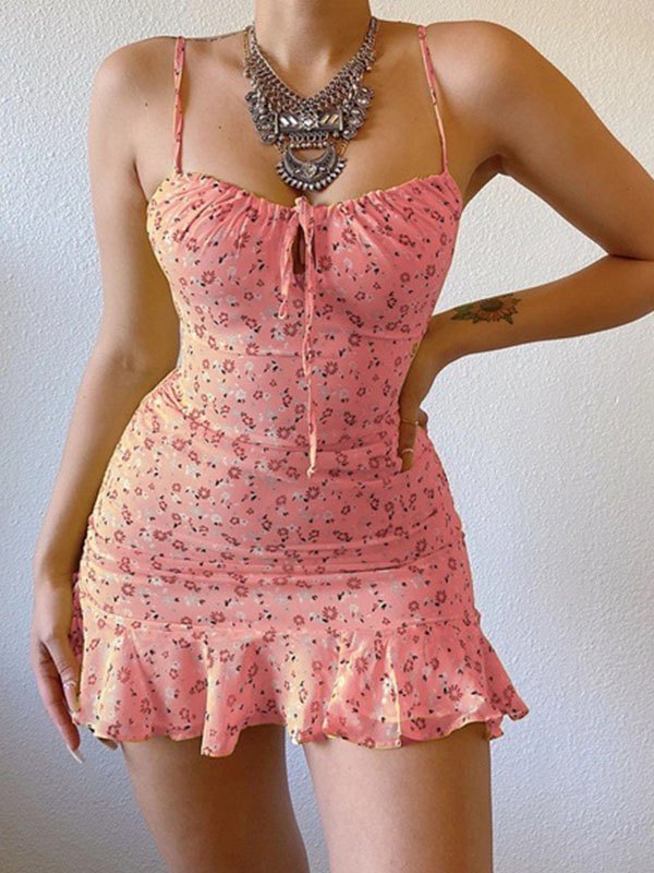 EMMIOL Floral Print Ruffle Slip Mini Dress