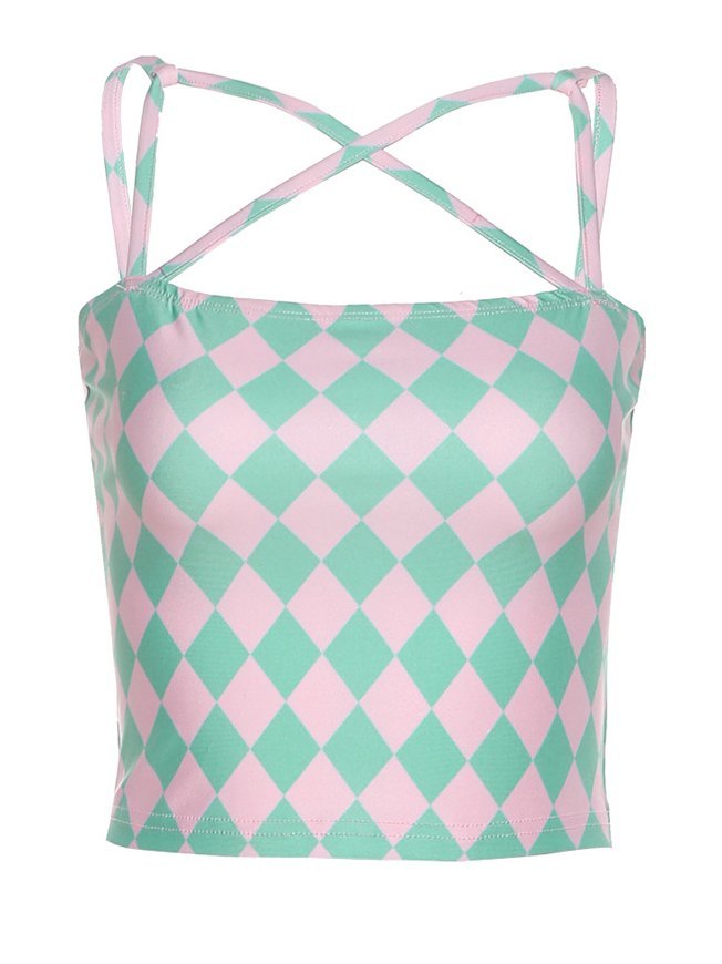 EMMIOL Criss Cross Plaid Cami Top