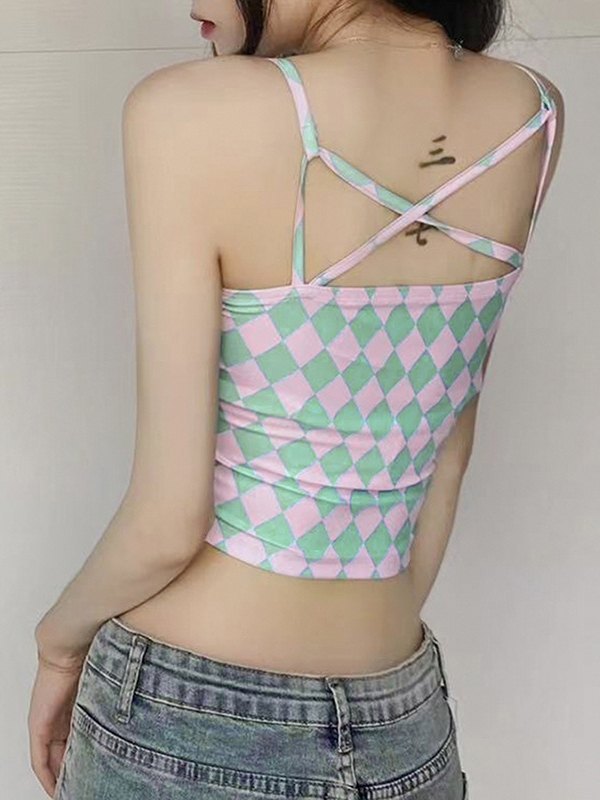 EMMIOL Criss Cross Plaid Cami Top