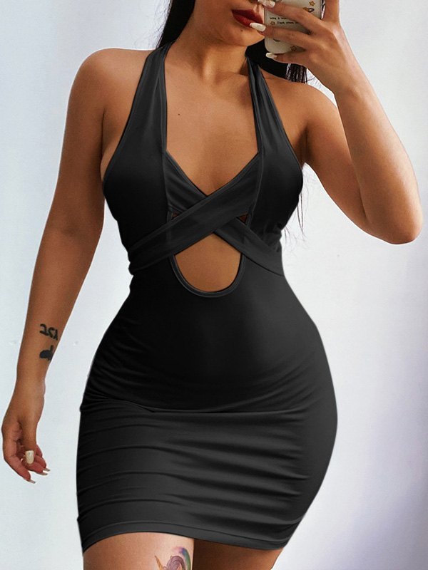 EMMIOL Criss Cross Halter Bodycon Mini Dress