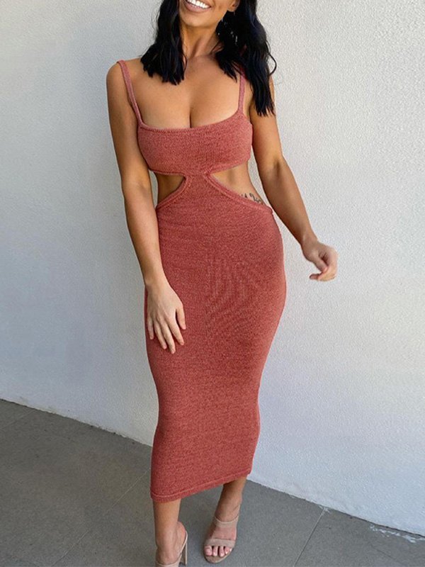 EMMIOL Knitted Cutout Slip Bodycon Maxi Dress