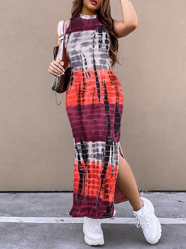 EMMIOL Printed Bodycon Slit Maxi Dress