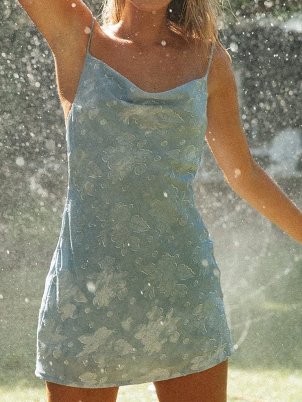 EMMIOL Cowl Neck Floral Slip Mini Dress