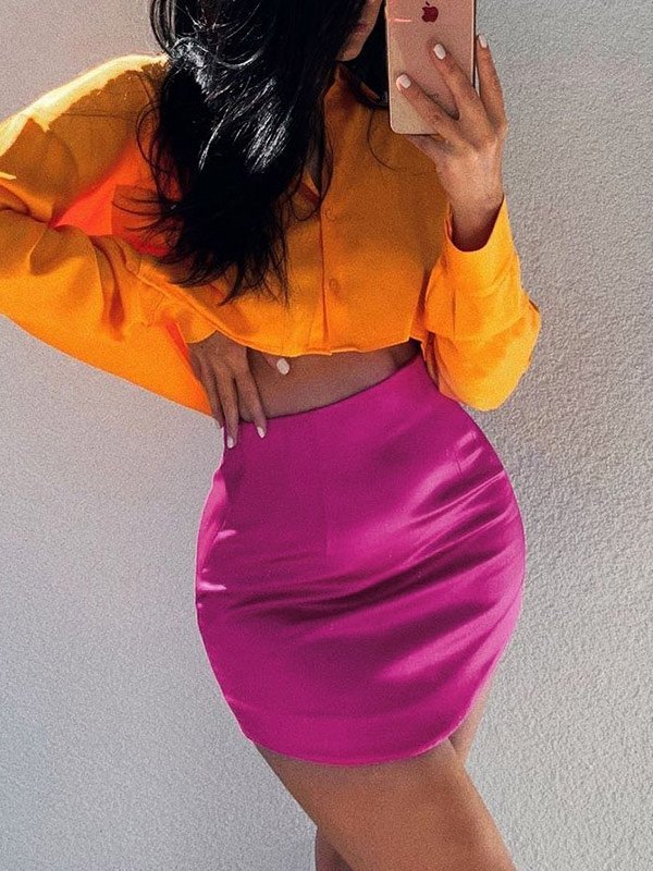 EMMIOL Minifalda de satén de color liso