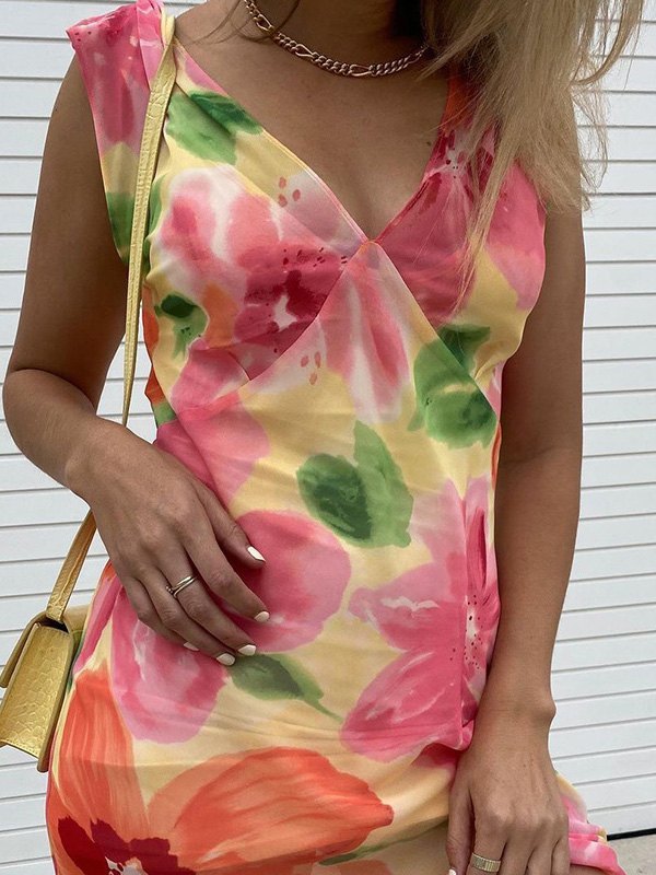 EMMIOL Chiffon Floral Print Mini Dress