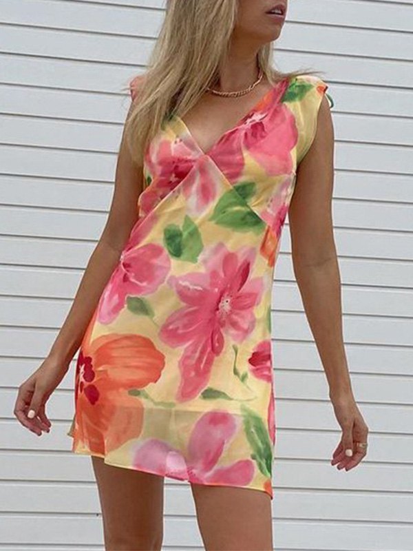 EMMIOL Chiffon Floral Print Mini Dress