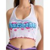 EMMIOL Letter Graphic Halter Rib Crop Tank Top