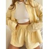 EMMIOL Cremefarbene, übergroße zweiteilige Outfits aus Baumwolle mit Knöpfen