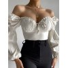 EMMIOL Blusa corta fruncida con mangas abullonadas