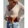 EMMIOL Faux Pearl Long Sleeve Rib Crop Top
