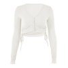 EMMIOL Faux Pearl Long Sleeve Rib Crop Top