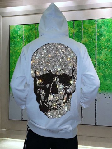 Cipo & Baxx Felpa Uomo Con Teschio E Strass – Nero, XL, Cotone Ed Elastan, Maniche Lunghe