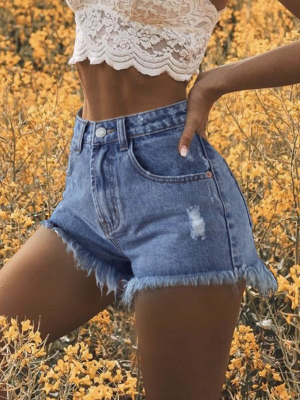 EMMIOL Distressed Washed Denim Shorts
