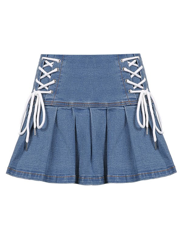 EMMIOL Minifalda de mezclilla con volantes y cordones