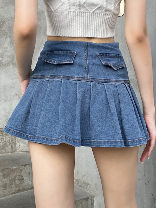 EMMIOL Minifalda de mezclilla con volantes y cordones