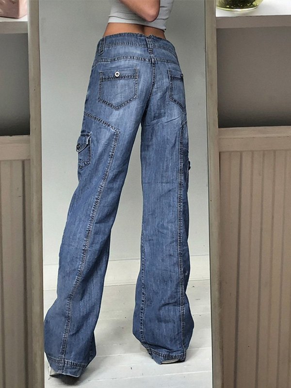 2022 Bleached Pocket Cargo Jeans Blue M 