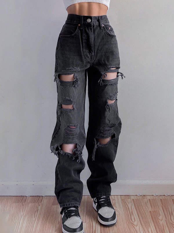 2022 Jeans lavati con strappi multipli Nero S In Jeans Strappati Online  Store. Best For Sale | Emmiol.com