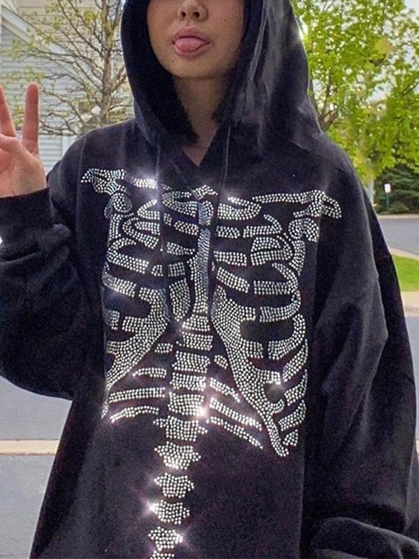 EMMIOL Felpa con cappuccio e dettagli in strass con teschio