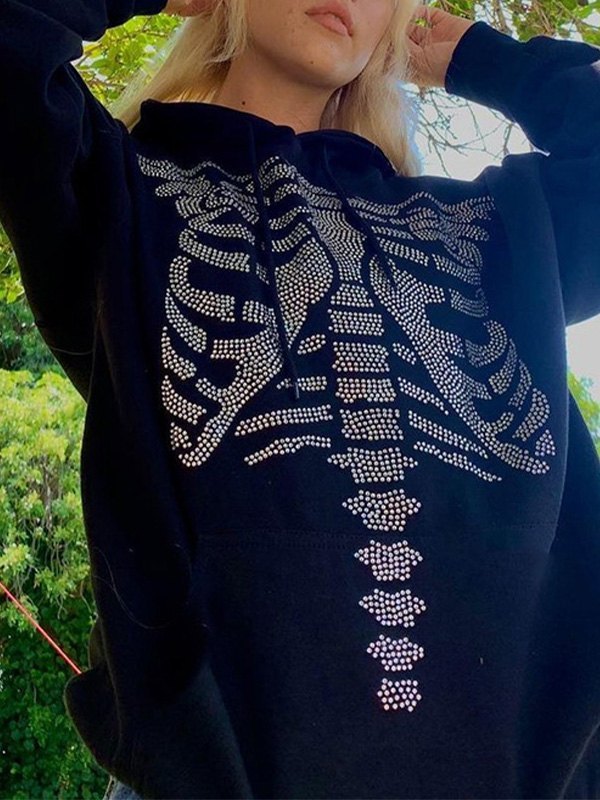 EMMIOL Felpa con cappuccio e dettagli in strass con teschio