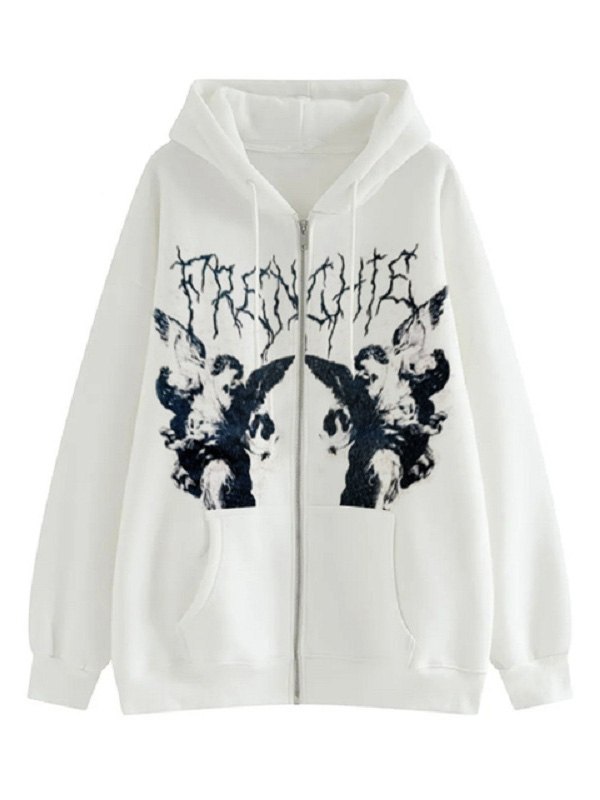EMMIOL Cherub Print Zipper Hoodie