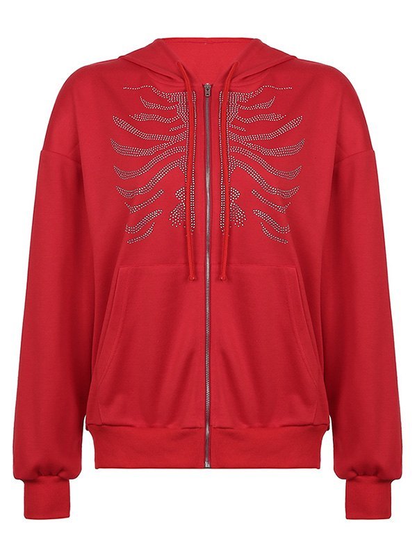rhinestone skull zipper hoodie