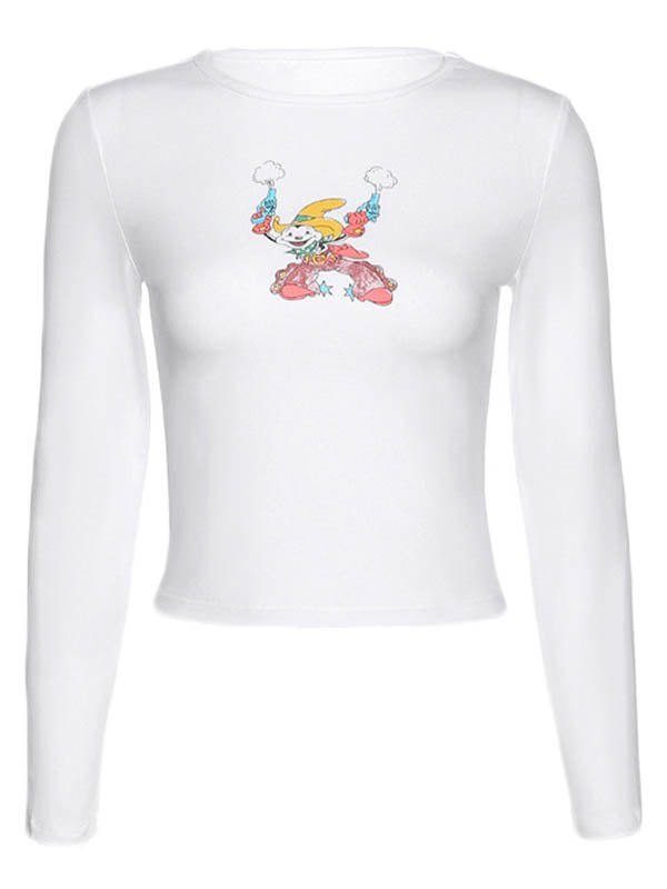 EMMIOL Clown Print Long Sleeve Crop Top