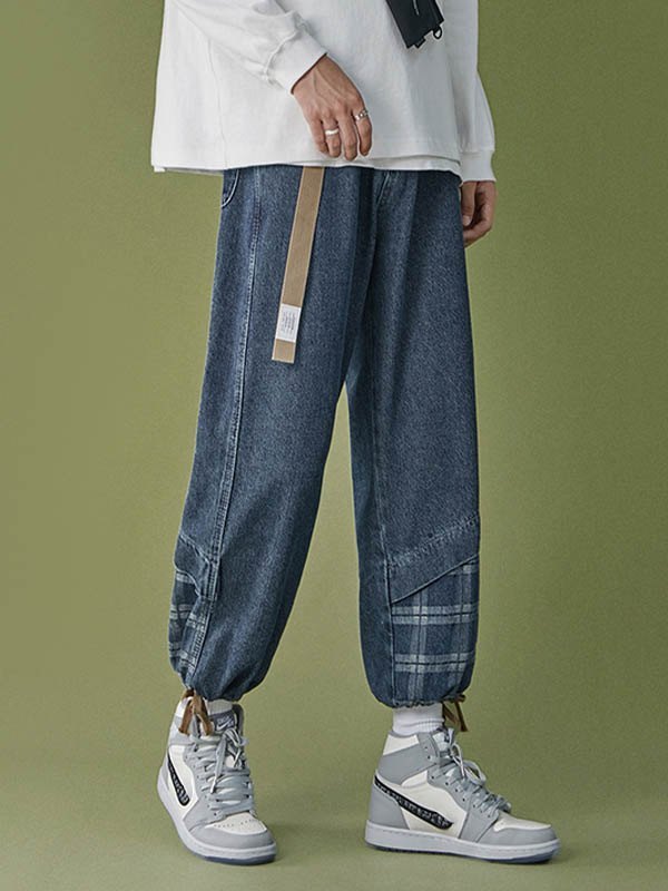 EMMIOL Vaqueros de skate de cuadros con patchwork para hombre