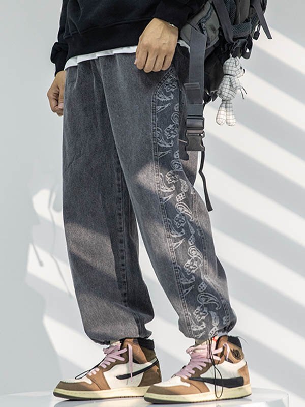 2022 Jeans da skate con stampa cachemire patchwork da uomo Grigio scuro M  In Jeans Online Store. Best For Sale | Emmiol.com