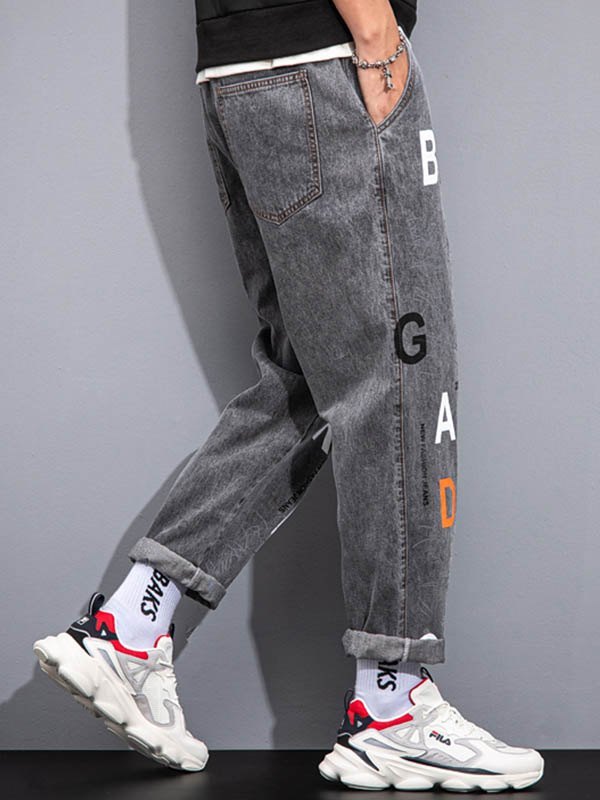 EMMIOL Bedruckte Karottenjeans im Used-Look für Herren