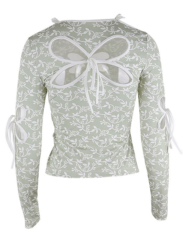 EMMIOL Cutout Floral Long Sleeve Crop Top